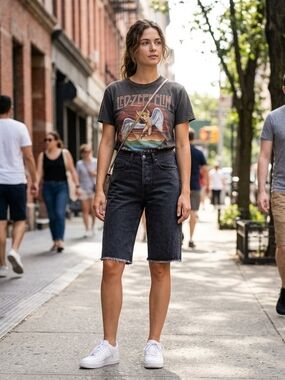 NWT Free People X Sandrine Rose High-Rise Black Denim Bermuda Shorts